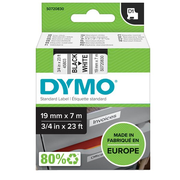 MD_27879 Nastro D1 standard 458030 - 19 mm x 7 mt - PL - nero/bianco - Dymo - immagine 1