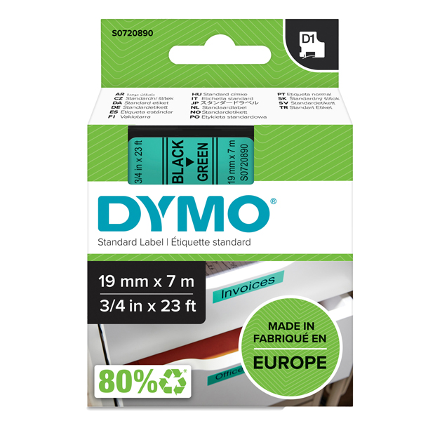 MD_27885 Nastro D1 standard 458090 - 19 mm x 7 mt - PL - nero/verde - Dymo - immagine 1