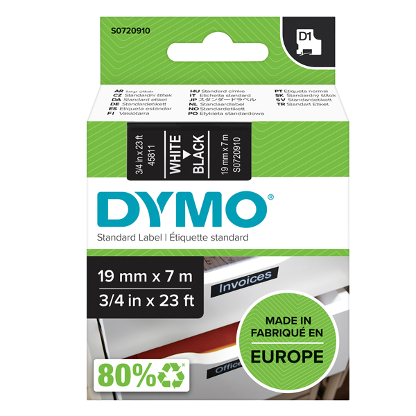 MD_27887 Nastro D1 standard 458110 - 19 mm x 7 mt - PL - bianco/nero - Dymo - immagine 1