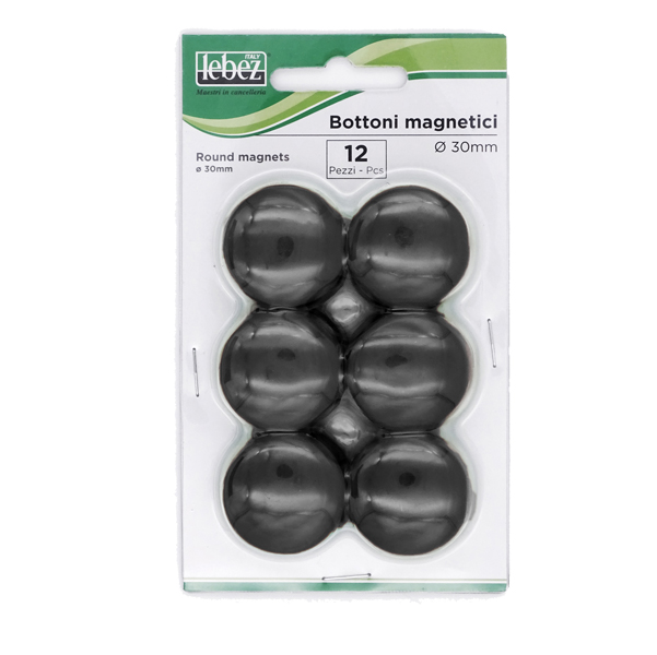MD_27945 Bottoni magnetici - diametro 3 cm - nero - Lebez - conf. 12 pezzi - immagine 1