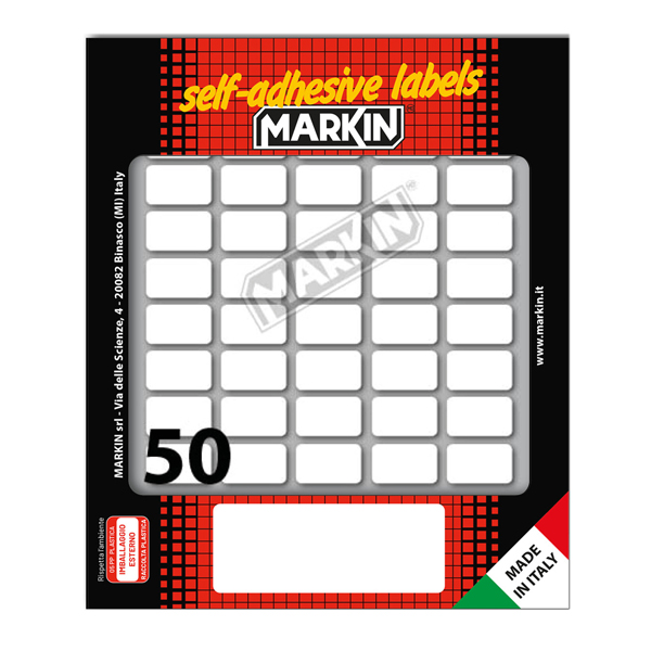 MD_31077 Etichette adesive - in carta - permanenti - 20 x 12 mm - 50 et/fg - 10 fogli - bianco - Markin - immagine 1