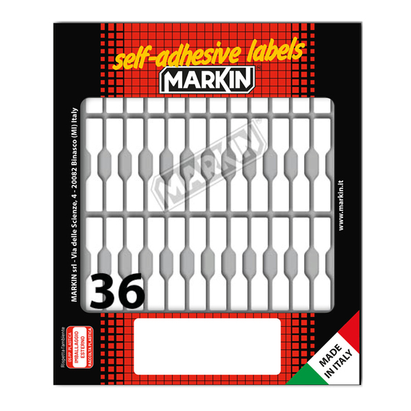 MD_31095 Etichette adesive - in carta - permanenti - 46 x 8 mm - 36 et/fg - 10 fogli - bianco - Markin - immagine 1