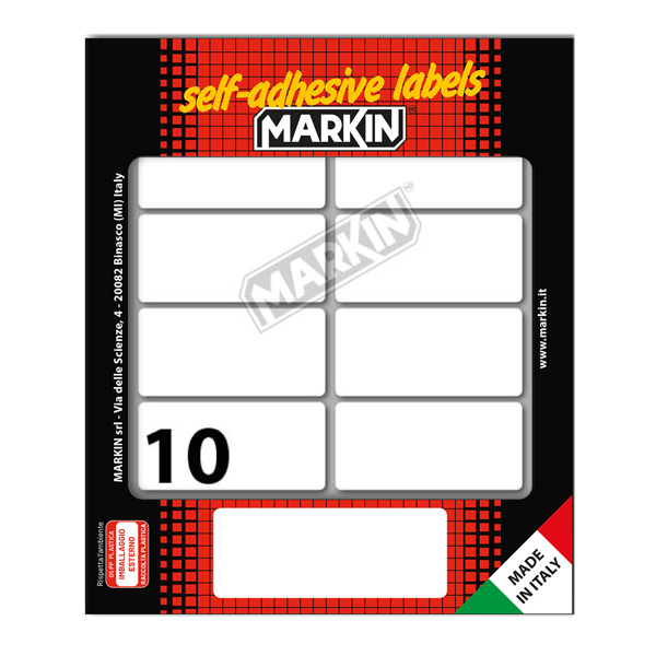 MD_31109 Etichette adesive - in carta - permanenti - 58 x 27 mm - 10 et/fg - 10 fogli - bianco - Markin - immagine 1