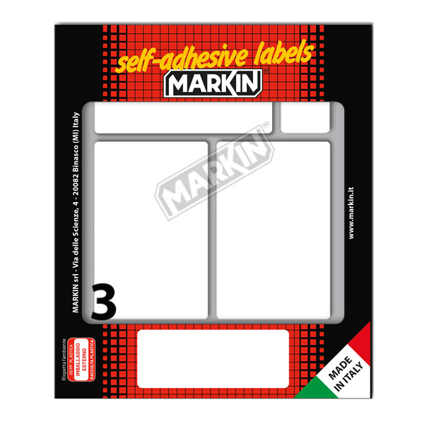 MD_31115 Etichette adesive - in carta - permanenti - 83 x 53 mm - 3 et/fg - 10 fogli - bianco - Markin - immagine 1