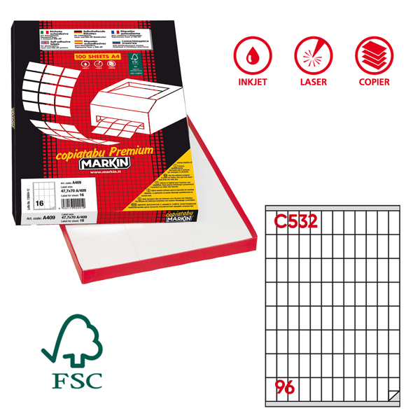 MD_31122 Etichette adesive C/532 - in carta - permanenti - 16,3 x 35,4 mm - 96 et/fg - 100 fogli - bianco - Markin - immagine 1