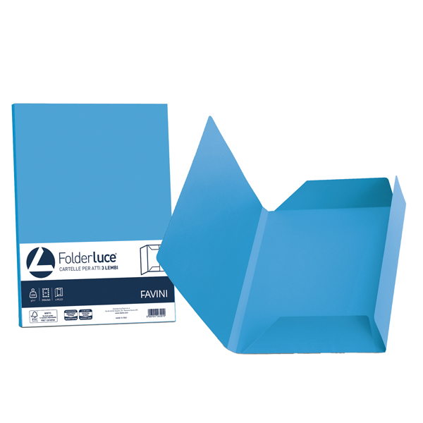 MD_32665 Cartellina 3 lembi Luce - 200 gr - A4 - cartoncino bristol - azzurro - Favini - conf. 25 pezzi - immagine 1