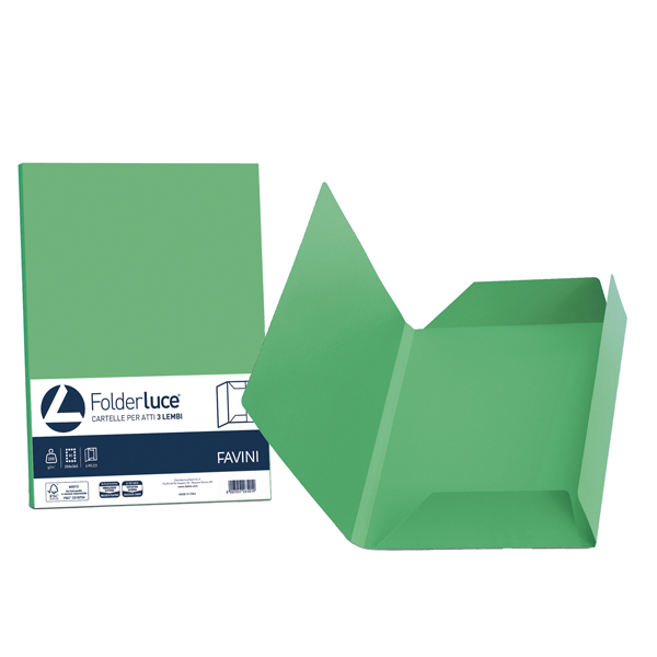 MD_32666 Cartellina 3 lembi Luce - 200 gr - A4 - cartoncino bristol - verde - Favini - conf. 25 pezzi - immagine 1