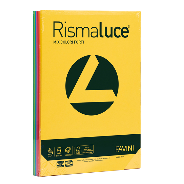 MD_32767 Carta Rismaluce - A4 - 200 gr - mix 8 colori - Favini - conf. 125 fogli - immagine 1