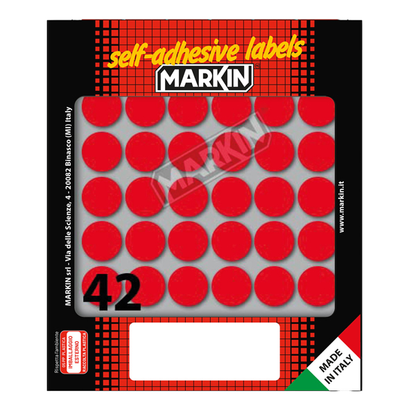 MD_36384 Etichette adesive tonde - in carta - permanenti - diametro 18 mm - 42 et/fg - 10 fogli - rosso - Markin - immagine 1