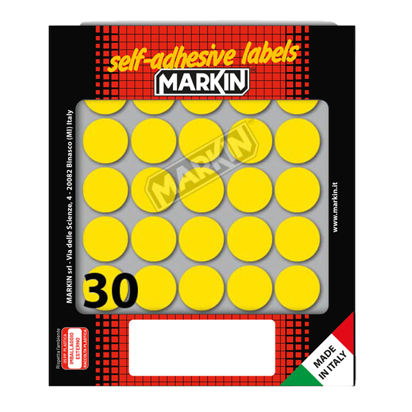 MD_36613 Etichette adesive tonde - in carta - permanenti - diametro 22 mm - 30 et/fg - 10 fogli - giallo - Markin - immagine 1