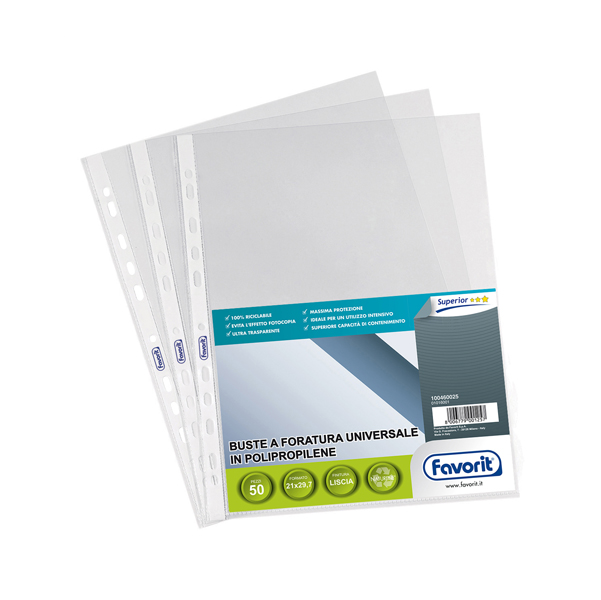 MD_37139 Buste forate Special PP - Superior - liscio - 21 x 29,7 cm - trasparente - Favorit - conf. 50 pezzi - immagine 1