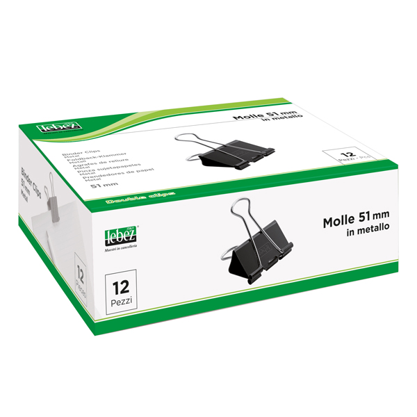 MD_37189 Molla Double Clips - 5,1 cm - nero - Lebez - conf. 12 pezzi - immagine 1