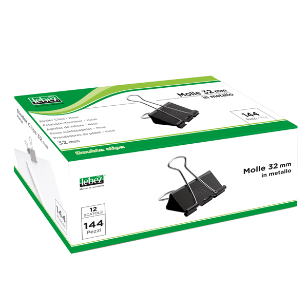 MD_37196 Molla Double Clips - 3,2 cm - nero - Lebez - conf. 12 pezzi - immagine 1