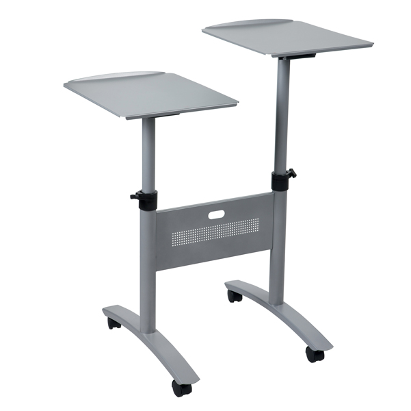 MD_37821 Carrello Twin - per proiettori multimediali - 2 ripiani - con ruote - 86 x 60 x 120 cm - grigio - Nobo - immagine 1