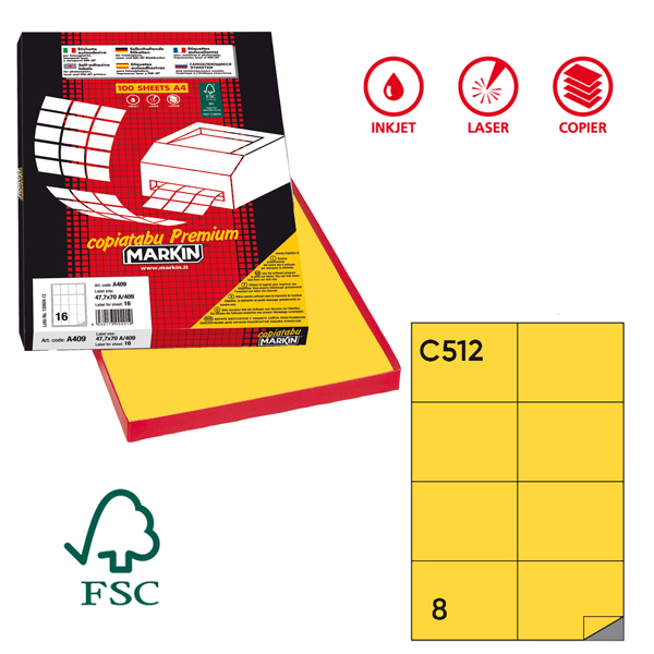 MD_37879 Etichette adesive C/512 - in carta - permanenti - 105 x 74,25 mm - 8 et/fg - 100 fogli - giallo - Markin - immagine 1