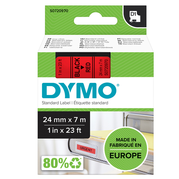 MD_37889 Nastro D1 standard 537170 - 24 mm x 7 mt - PL - nero/rosso - Dymo - immagine 1
