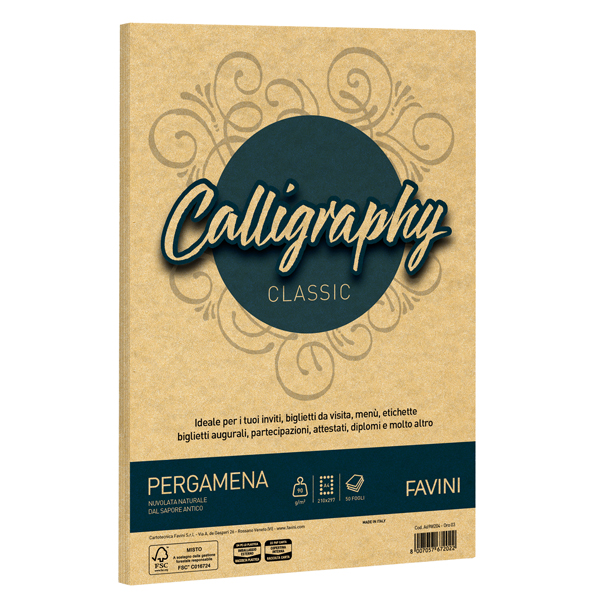 MD_38231 Carta Calligraphy Pergamena - A4 - 90 gr - oro 03 - Favini - conf. 50 fogli - immagine 1