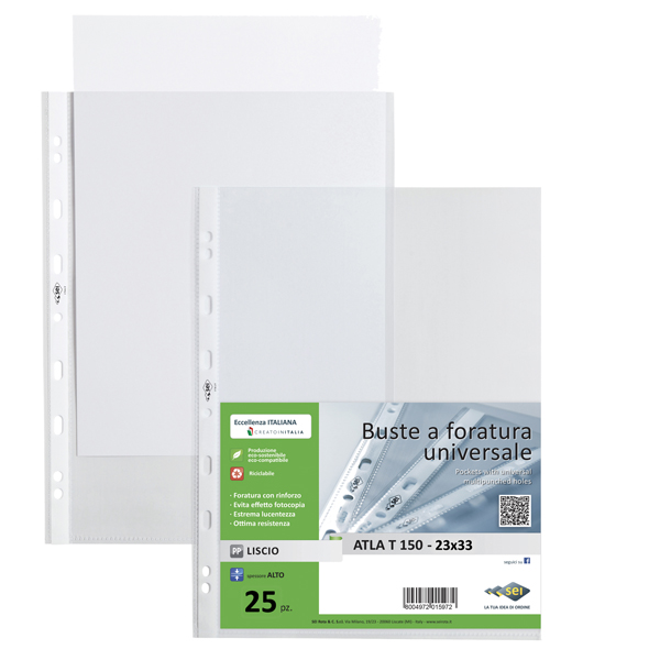 MD_40235 Buste forate Atla T - pesante - liscio - 23 x 33 cm - trasparente - Sei Rota - conf. 25 pezzi - immagine 1