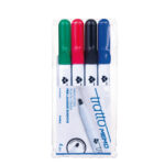 Pennarello Tratto Memo - a secco - per lavagne cancellabili - punta conica - tratto 2,5mm - astuccio 4 colori - Tratto