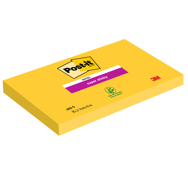 MD_45060 Blocco foglietti Post-it Super Sticky - 655-S - 76 x 127 mm - giallo oro - 90 fogli - Post-it - immagine 1