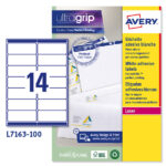 Etichette adesive L7163 - in carta - angoli arrotondati - laser - permanenti - 99,1 x 38,1 mm - 14 et/fg - 100 fogli - bianco - Avery