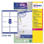 Etichette adesive L7165 - in carta - angoli arrotondati - laser - permanenti - 99,1 x 67,7 mm - 8 et/fg - 100 fogli - bianco - Avery