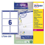 Etichette adesive L7166 - in carta - angoli arrotondati - laser - permanenti - 99,1 x 93,1 mm - 6 et/fg - 100 fogli - bianco - Avery