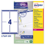 Etichette adesive L7169 - in carta - angoli arrotondati - laser - permanenti - 99,1 x 139 mm - 4 et/fg - 100 fogli - bianco - Avery