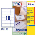 Etichette adesive J8161 - in carta - angoli arrotondati - inkjet - permanenti - 63,5 x 46,6 mm - 18 et/fg - 25 fogli - bianco - Avery