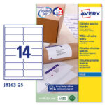 Etichette adesive J8163 - in carta - angoli arrotondati - inkjet - permanenti - 99,1 x 38,1 mm - 14 et/fg - 25 fogli - bianco - Avery