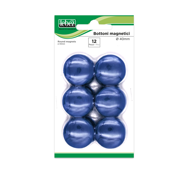 MD_45531 Bottoni magnetici - diametro 4 cm - blu - Lebez - blister 12 pezzi - immagine 1