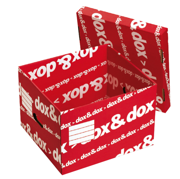 MD_45639 Scatola Dox&Dox - con coperchio - 39,5 x 28 x 35,5 cm - bianco e rosso - Esselte Dox - immagine 1