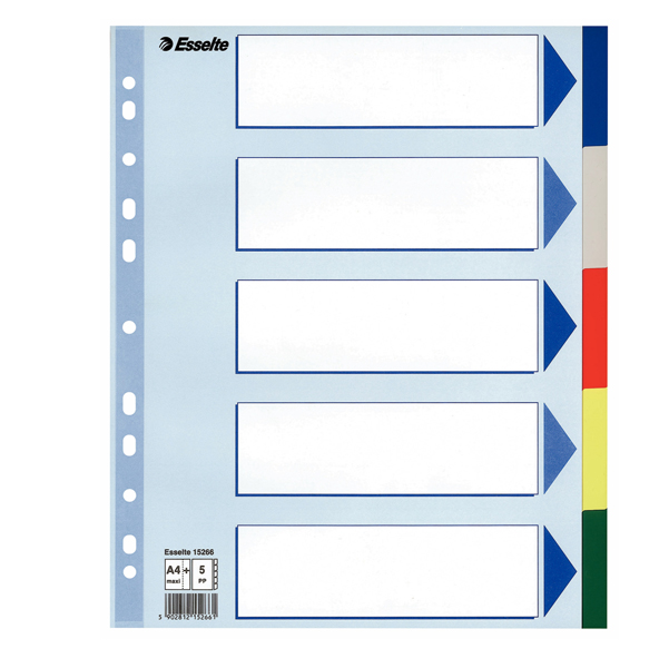 MD_45650 Separatore - 5 tasti colorati - PP - A4 maxi - 24,5x29,7 cm - multicolore - Esselte - immagine 1