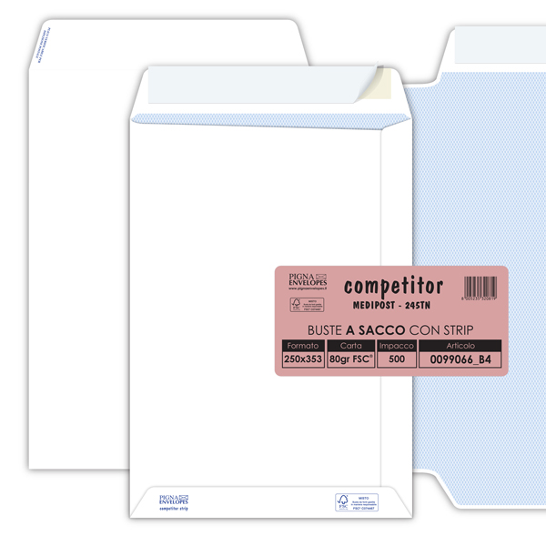 MD_46160 Busta a sacco Competitor FSC - strip adesivo - 25 x 35,3 cm - 80 gr - bianco - Pigna Envelopes - conf. 500 pezzi - immagine 1
