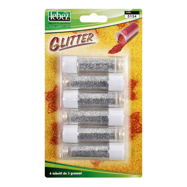 MD_46577 Porporina glitter - 2gr - argento - Lebez - conf. 6 tubi - immagine 1