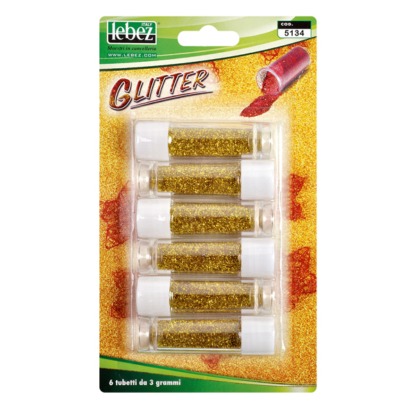 MD_46578 Porporina glitter - 2gr - oro - Lebez - conf. 6 tubi - immagine 1