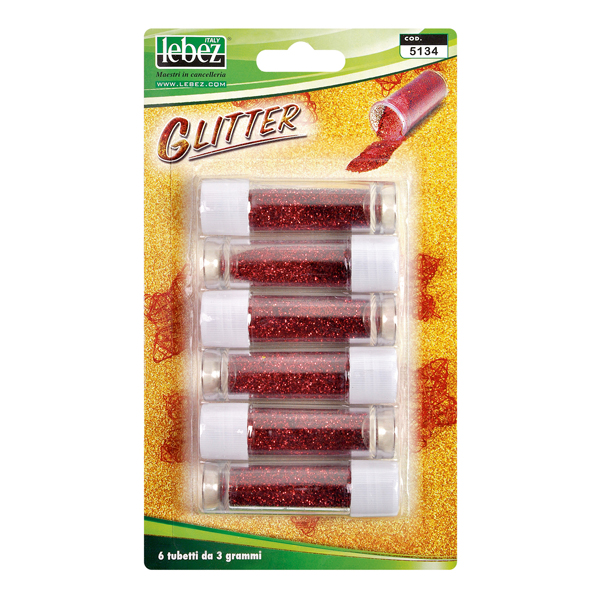 MD_46579 Porporina glitter - 2gr - rosso - Lebez - conf. 6 tubi - immagine 1