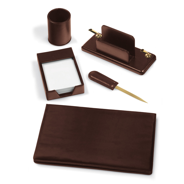 MD_46699 Servizio scrittoio - similpelle - 5 componenti - marrone - City Time - immagine 1