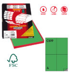 Etichette adesive C/519 - in carta - permanenti - 105 x 148,5 mm - 4 et/fg - 100 fogli - verde - Markin