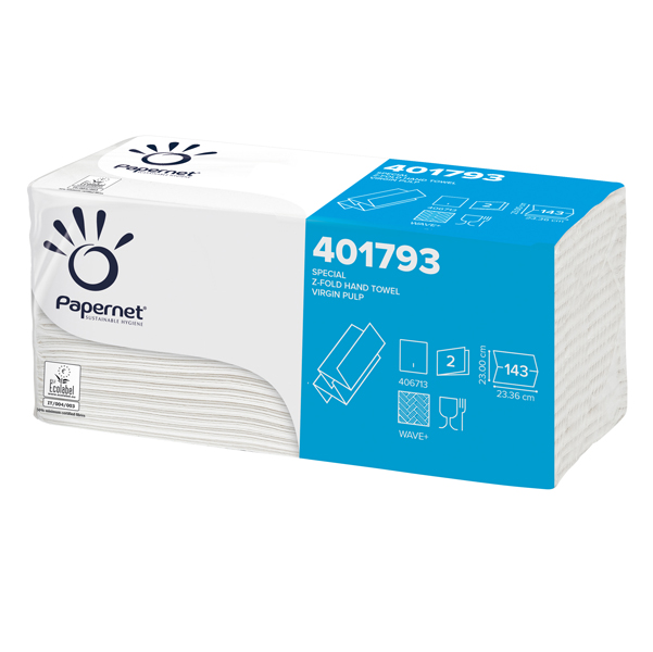 MD_47294 Asciugamani piegati a Z - 2 veli - 22 gr - goffratura a onda+ - 23,4 x2 3 cm - bianco - Papernet - conf. 143 pezzi - immagine 1