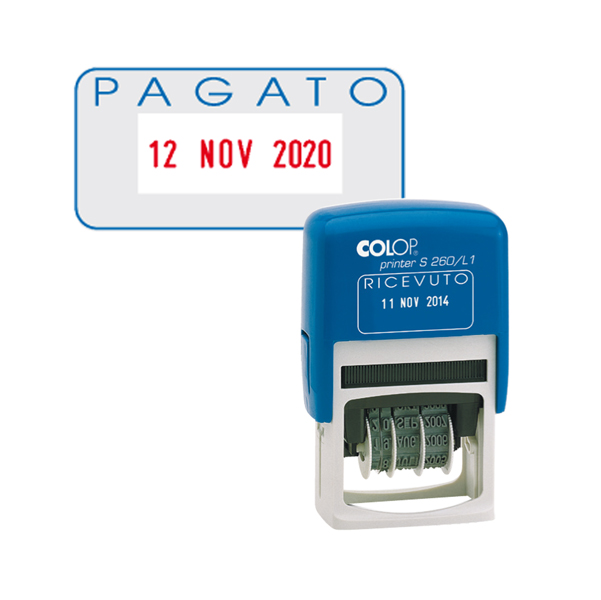 MD_48012 Timbro S260/L2 Datario + PAGATO - 4 mm - autoinchiostrante - bicolore - Colop - immagine 1