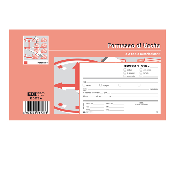 MD_50255 Blocco permesso uscita - 9,9 x 17cm - 50/50 fogli autoricalcanti - Edipro - immagine 1