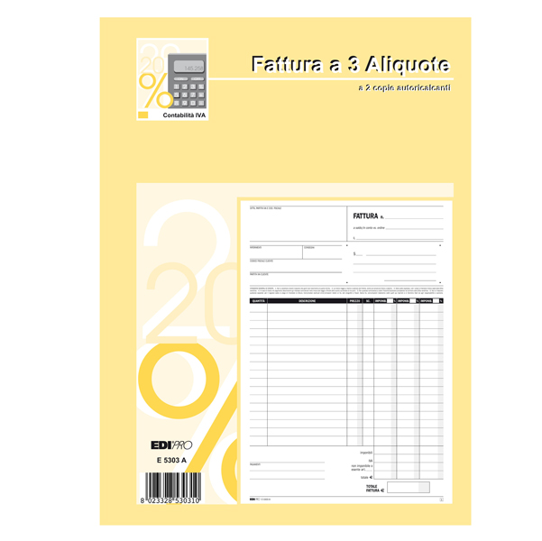 MD_50270 Blocco fatture 3 aliquota Iva - 50 fogli 2 copie autoricalcanti - 29,7 x 21cm - Edipro - immagine 1