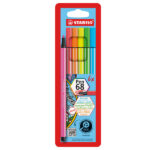 Pennarello Pen 68 - colori assortiti neon - Stabilo - astuccio 6 pezzi