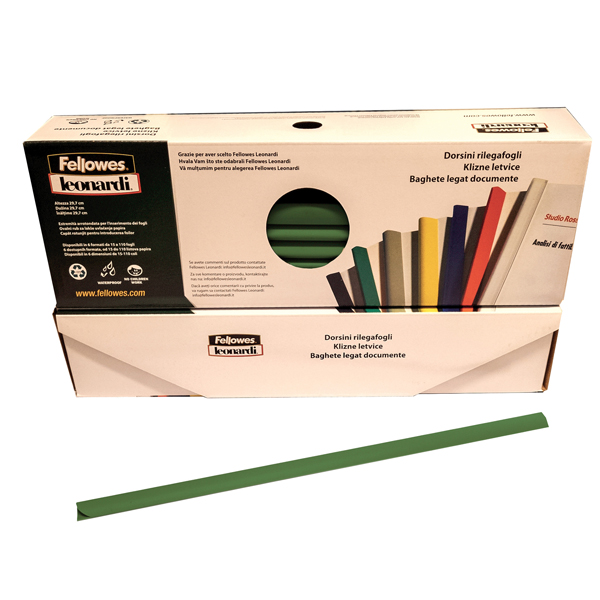 MD_53399 Dorsetti tondi per rilegatura - 6 mm - verde - Fellowes - scatola 50 pezzi - immagine 1