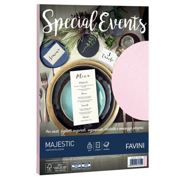 MD_53507 Carta metallizzata Special Events - A4 - 120 gr - rosa - Favini - conf. 20 fogli - immagine 1
