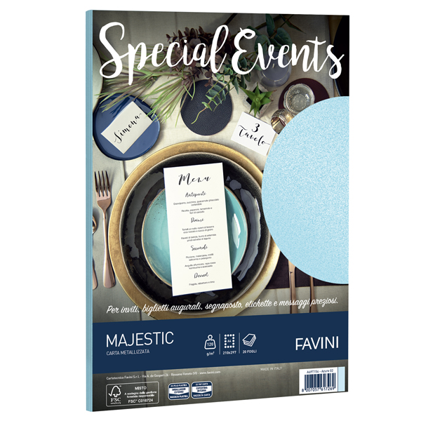 MD_53508 Carta metallizzata Special Events - A4 - 120 gr - azzurro - Favini - conf. 20 fogli - immagine 1