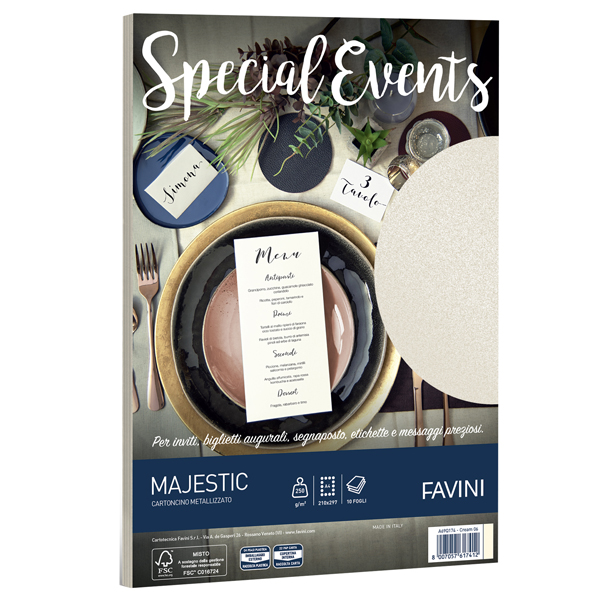 MD_53514 Carta metallizzata Special Events - A4 - 250 gr - crema - Favini - conf. 10 fogli - immagine 1