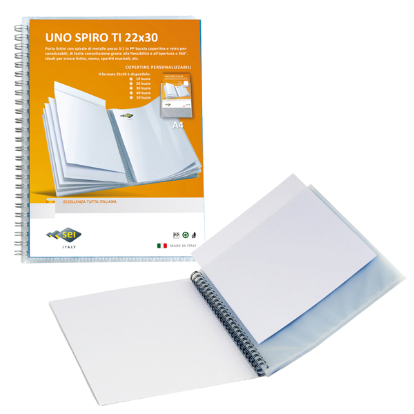 MD_53961 Portalistini personalizzabile Uno Spiro TI - con spirale - 22x30 cm - 10 buste - blu - Sei Rota - immagine 1