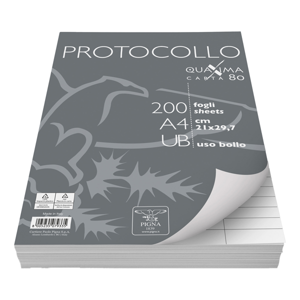 MD_54919 Fogli protocollo Quaxima - A4 - uso bollo - 80 gr - Pigna - conf. 200 pezzi - immagine 1